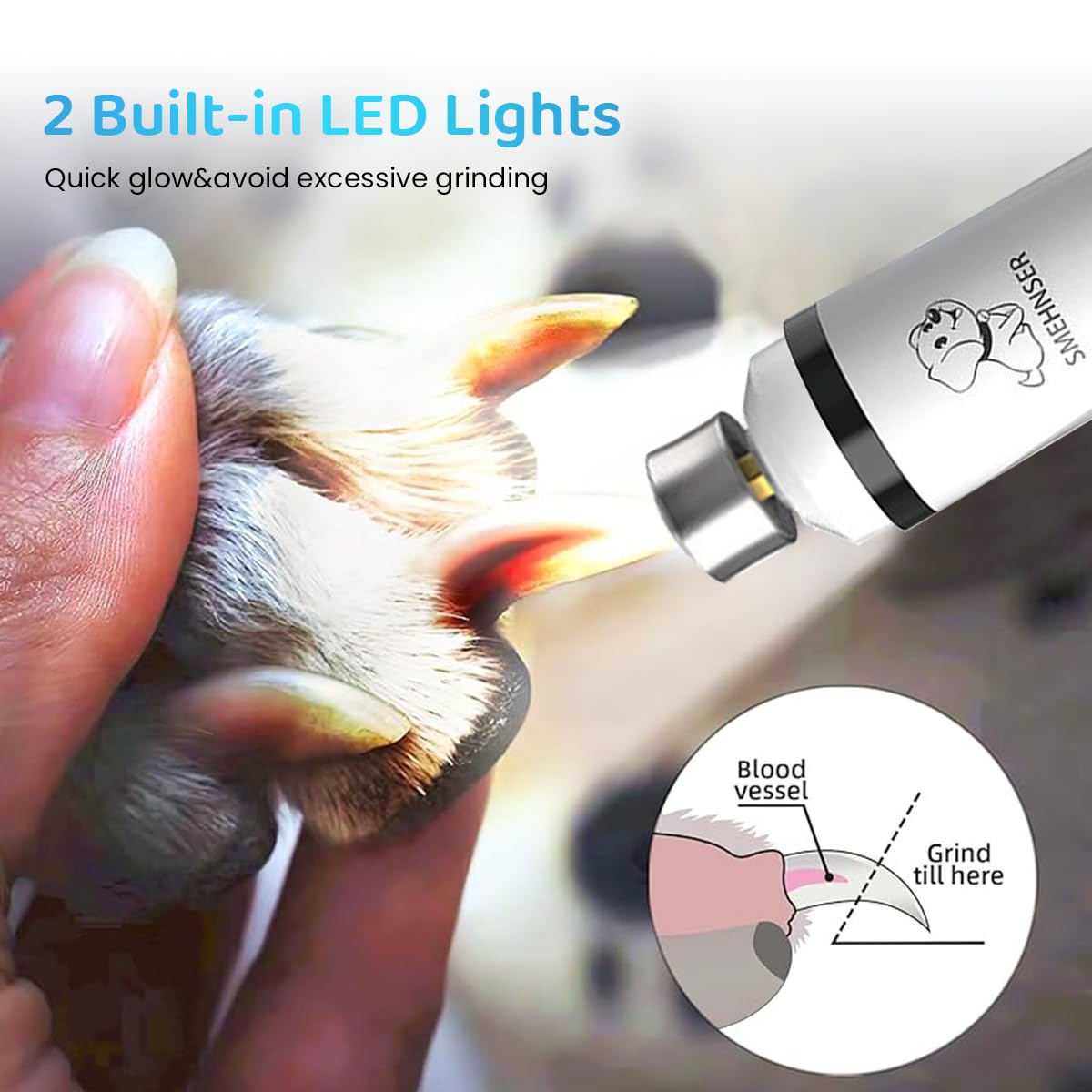 Qpets Electric Dog Nail Grinder with 3 Speeds Modes and 2 Led Light Dog Nail Trimmer for Cat Dog USB Electric Dog Nail Grinder, Dog Nail Cutter for Small Medium Large Dogs and Cats Qpets Electric Dog Nail Grinder with 3 Speeds Modes and 2 Led Light Dog Nail Trimmer for Cat Dog USB Electric Dog Nail Grinder, Dog Nail Cutter for Small Medium Large Dogs and Cats